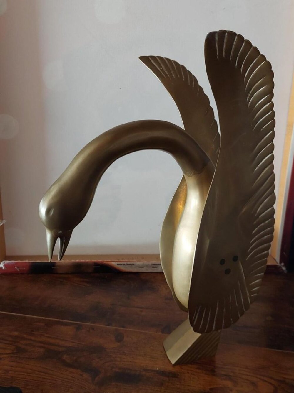 RARE 1980s Dolby cashier goose swan Vintage brass swan with wings spread mid cen